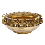 ARTVARKO™ Traditional Brass Urli with Bells Flowers Bowl Showpiece for Floating Candles Home and Office Decoration Diwali Decoration Gift 6 Inch