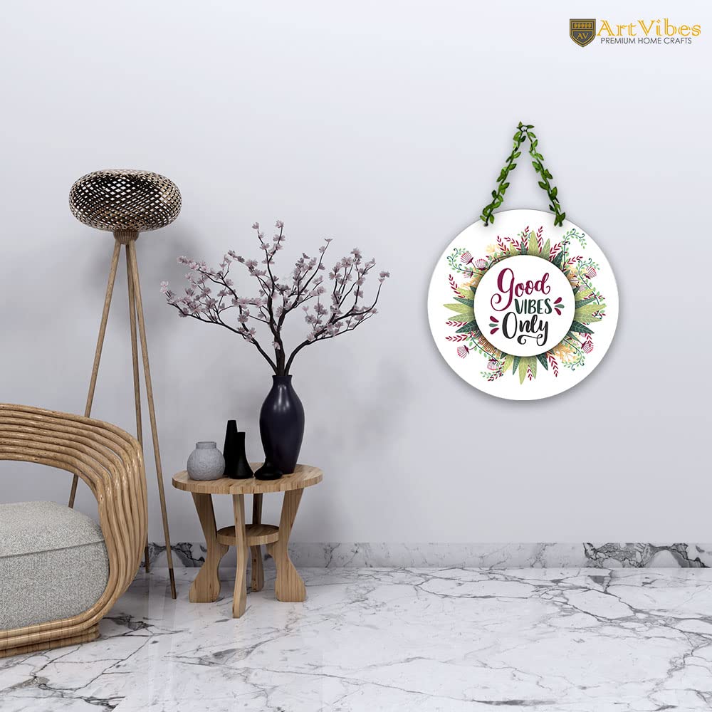 Artvibes Good Vibes Only Decorative Wall Hanging Wooden Art | Quotes Decor Item | Wall Illustrations | Office Wall Decoration Items | Wall Art Print | Inspirational quotes | Gift Items (WH_8211N)