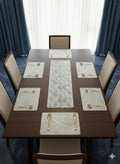 Dining Table Mats Set with Table Runner Leaf Design Placemat Set for Dining Table Stylish Table Mats (Modern ractangle Table mat +Luxury Gold Skeletal Leaf Table Runner, Pack of 9 (8+1)) Kafalo