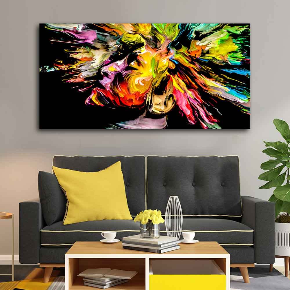 VIBECRAFTS Canvas Paintings for Living Room Drawing Room Colorful Abstract Human Head Canvas Wall Painting Fitted With Wooden Frame For Home | Office | Living Room | Gift (PTVCH_2478)