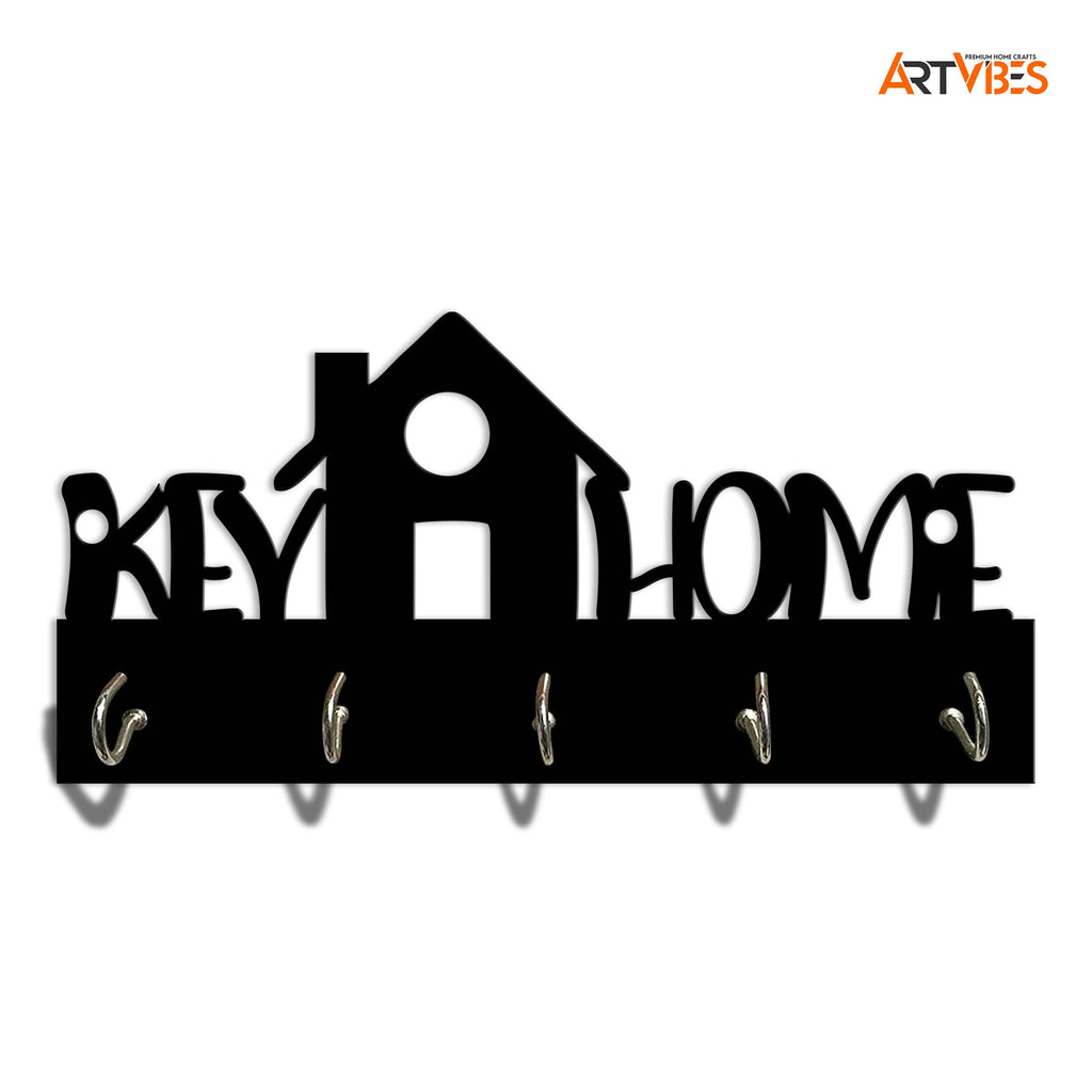 Artvibes Unique Stylish Wooden Key Holder for Wall Decor with Stylish Stainless Steel 5 Hooks Beautiful Key Organizer for Home Decoration(KH_809), Black1