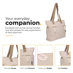 Tressential Canvas Tote Bag, HandBag for Women, Multi-Pocket Design, Casual Style for Office & College (Ivory)
