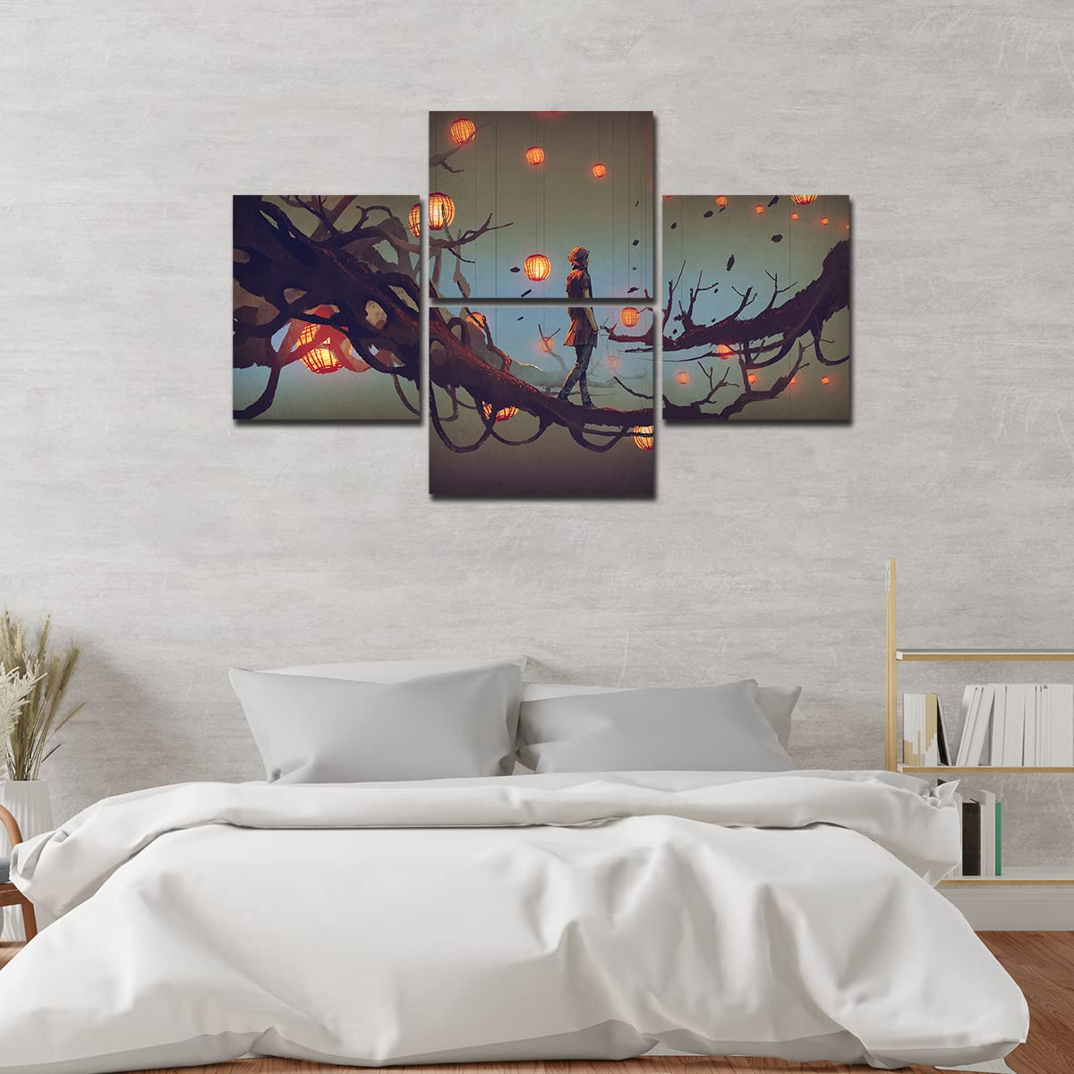 VIBECRAFTS Man Walking In Night 4 Pieces Canvas Wall Painting Fitted With Wooden Frame For Home | Office | Living Room | Gifts (PTVC4Pcs4_16505)