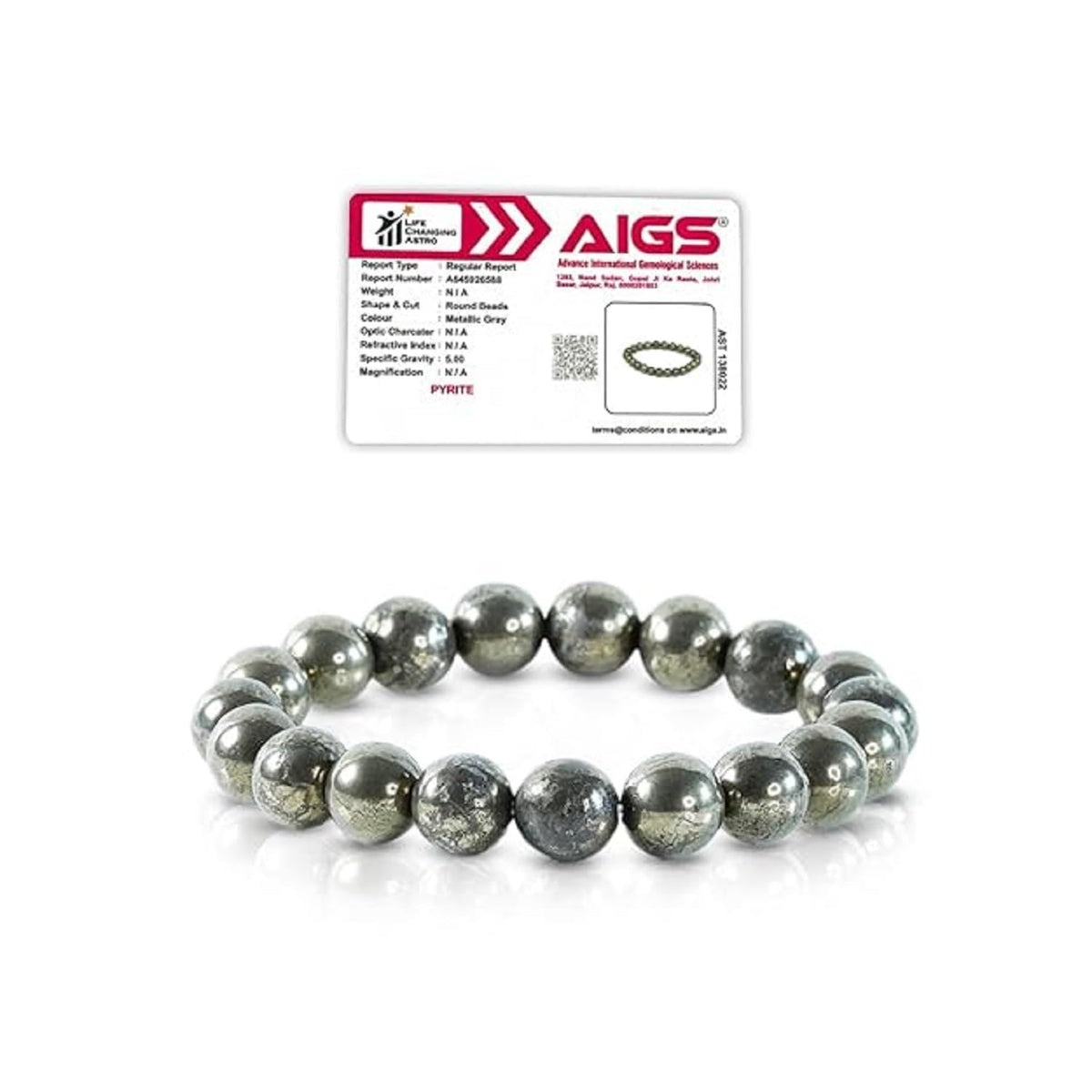 Natural Pyrite Bracelet for Men & Women, Certified Pyrite Crystal Bead Bracelet 8mm-10 mm, Money Magnet, Wealth & Abundance Stone, Protection, Success, Chakra Healing Energy By Acharya Lavbhushan Ji