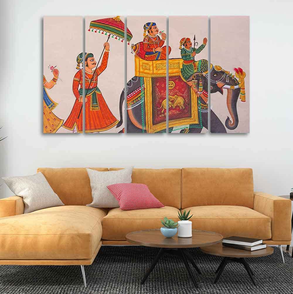 VIBECRAFTS Traditional Indian Miniature Art Wall Painting Set of Five For Home|Office|Living Room|Gift (PTVC5Pcs4_8617)