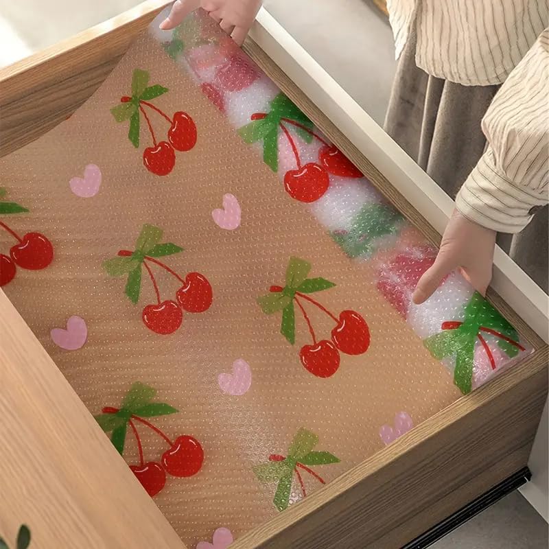 ElastPro (45 cm X 3 m) Printed Shelf Liners for Kitchen Shelves, Drawer Mat, Shelf Liner, Fridge Mats, Kitchen Cabinet Drawer Mat Liner Sheets (Cherry Print) Kafalo