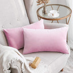 Khooti Velvet 200 TC Cushion Cover Pack Of 1-18X28/46X71 Cm-Baby Pink-Soft Pillow Covers Cushion Case For Sofa Bedroom Living room Chair Car