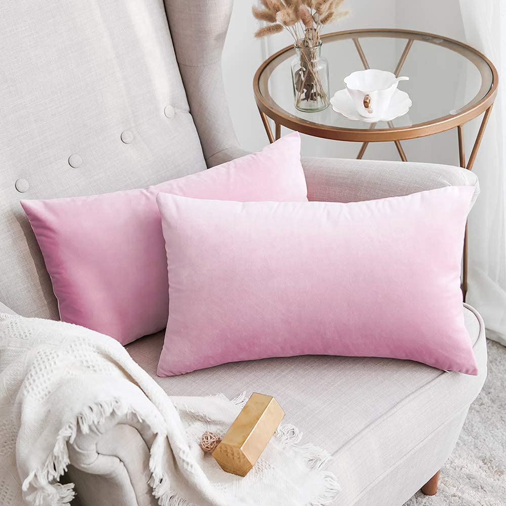 Khooti Velvet 200 TC Cushion Cover Pack Of 1-18X28/46X71 Cm-Baby Pink-Soft Pillow Covers Cushion Case For Sofa Bedroom Living room Chair Car