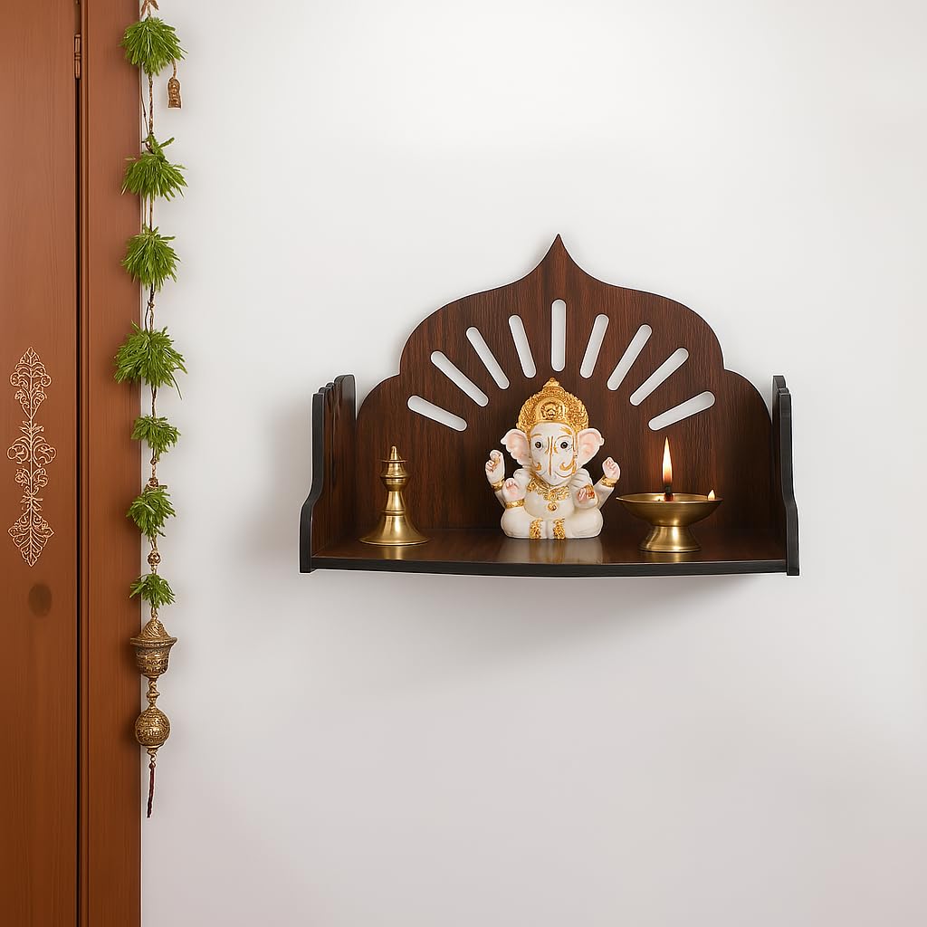BerryBox Wooden Puja Mandir for Home & Office | Small Wall Mount & Table Top Temple | Compact Pooja Ghar Stand for Prayer Room, Living Room & Office Decor