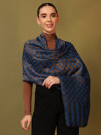Pashmoda Women Champagne Check Reversible Zari Moonlight Fine Wool Stole (Size : 28x80in, 71X203cm) ZSST02