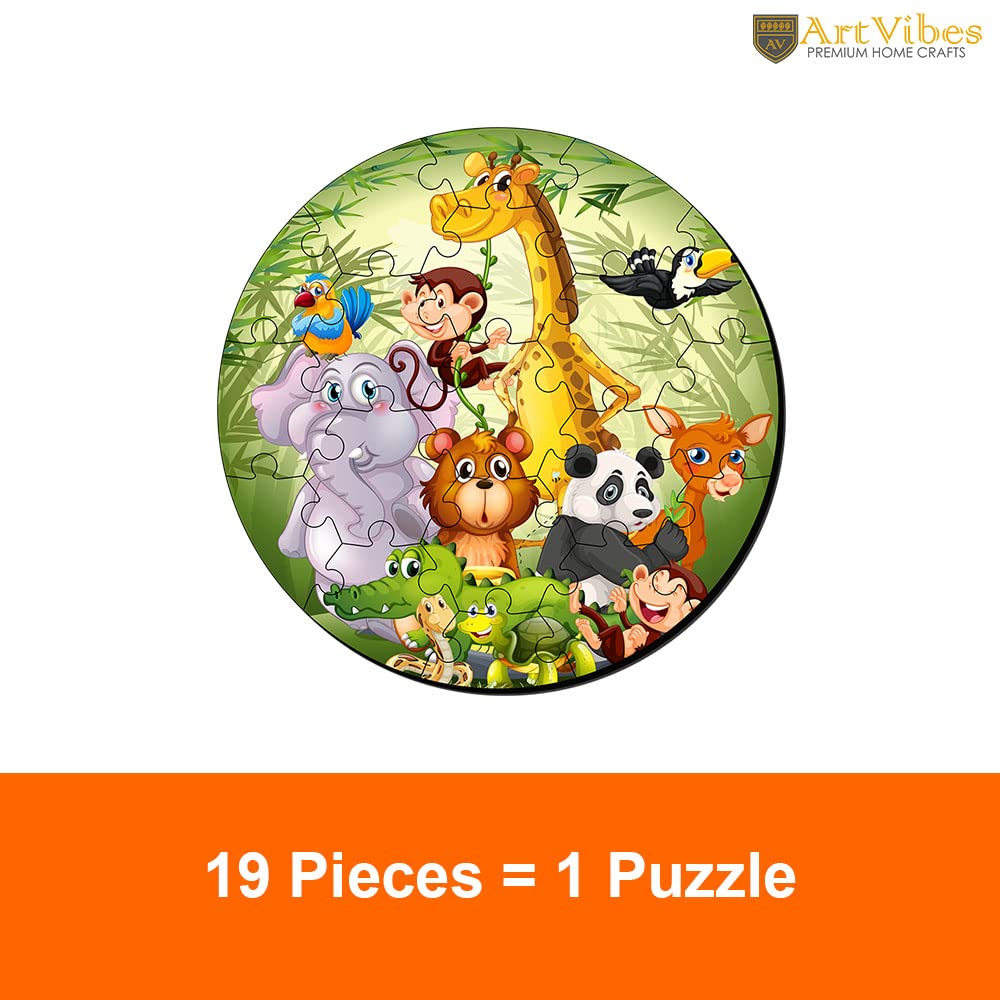 Artvibes Wooden Premium Wild Funny Animal Puzzles for Kids | Jigsaw Puzzles for Kids Age 2 and 3 | 19 Piece Puzzles | Toddlers Wooden Puzzle | Fun Learning Brain Booster for Little Champions (PZ_708N)