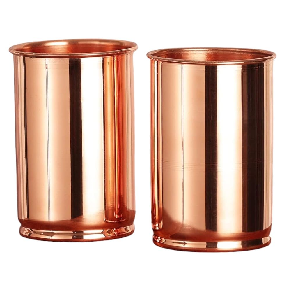 Copper Tumbler Set of 2 | Pure Copper Water Glass 300ml Each | Handcrafted Tamba Glass for Drinking Water | Ayurvedic Copper Mug for Home, Office & Daily Use (Plain)
