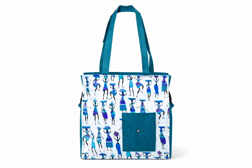 Vaishnavi Solapur Creations Warli Printed Cotton Tote Bag for Women | Ethnic Handmade Shoulder Handbag | Reusable Eco-Friendly Shopping & Daily Use Bag (peacock feather color)