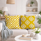 STITCHNEST Set of 2 Polycotton Cushion Covers – 24x24 Inches – Yellow & White Ikat Geometric Print – Elegant Cushion Covers for Sofa & Living Room | Perfect for Home Decor