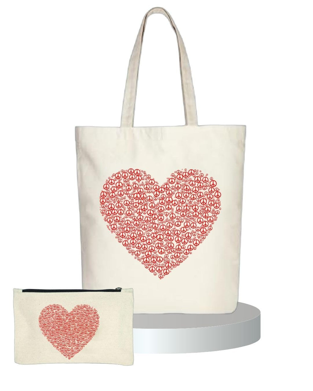 Stylxeco Tote Bag Gift Set - Unisex Cotton Canvas Bag & Pouch for Boys Girls, Peace Heart Design, School Shopping Combo, 35x40cm (PeacHeart)