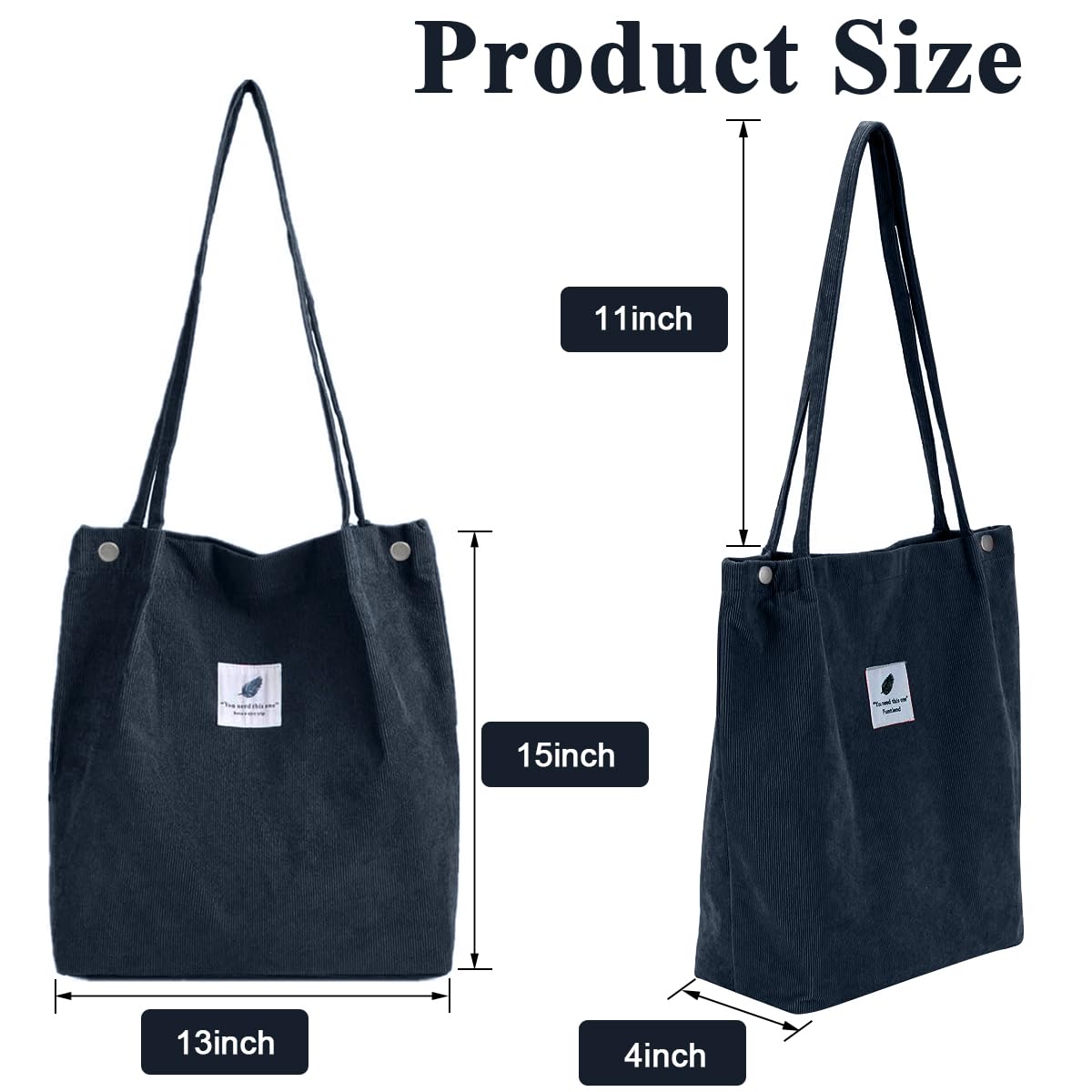 PALAY Corduroy Tote Bag for Woman Men, Large College Dark Blue