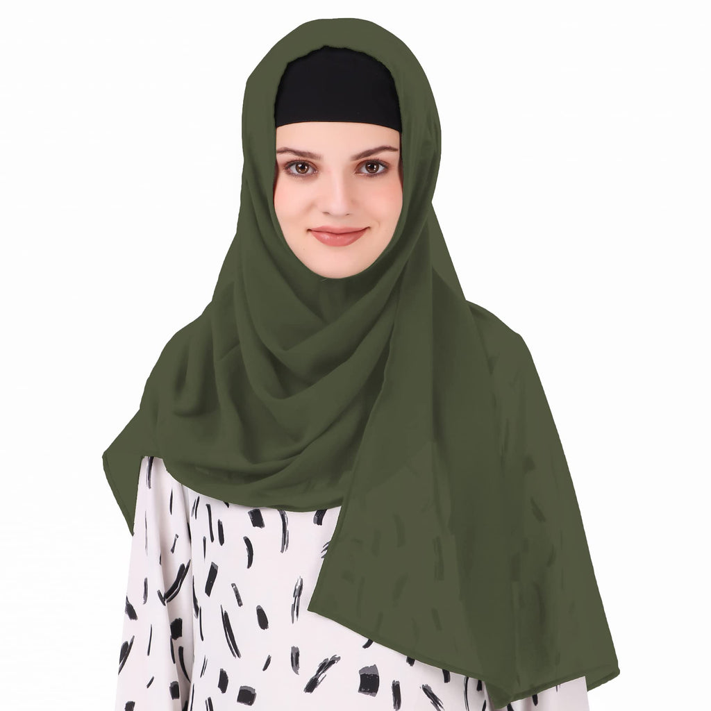 MyBatua Long Hijab in Breathable Soft Georgette large Head Wrap, Wholesale Price, 1pc Scarf HJ-020 (100x225 cm, Olive Green)