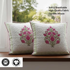 HOMEMONDE Premium Cotton Cushion Covers Pack of 1 - Soft Floral Hand Block Print Living Room 16 X 16 Inch Pillow Cases