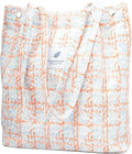 Lyrovo Women Corduroy Shoulder Tote Bag for Work Beach Travel and Shopping Grocery (Orange Checkered)