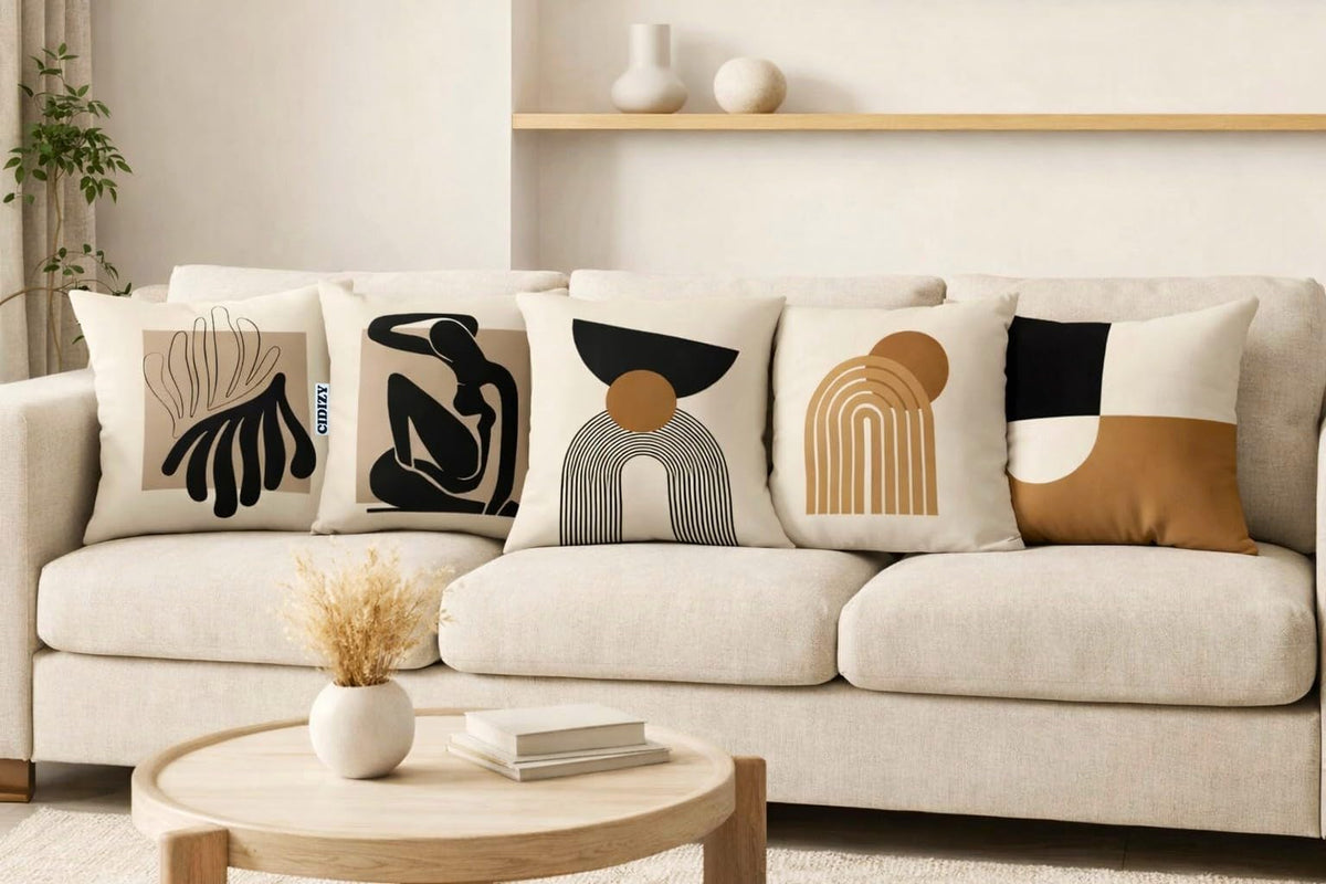CIDIZY Jute Modern Cushion Cover 24 Inch X 24 Inch 5 Piece, Multicolour
