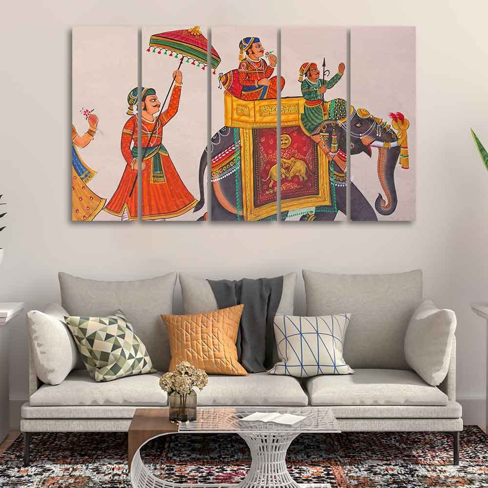 VIBECRAFTS Traditional Indian Miniature Art Wall Painting Set of Five For Home|Office|Living Room|Gift (PTVC5Pcs4_8617)