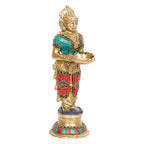 Artvarko Brass Laxmi Vilakku Diya Welcome Lady Deepluxmi Puja Decorations Indian Diwali Oil Lamp Pooja Light Mandir Home Decor Lamps Decorative Wicks Diyas 9 Inch