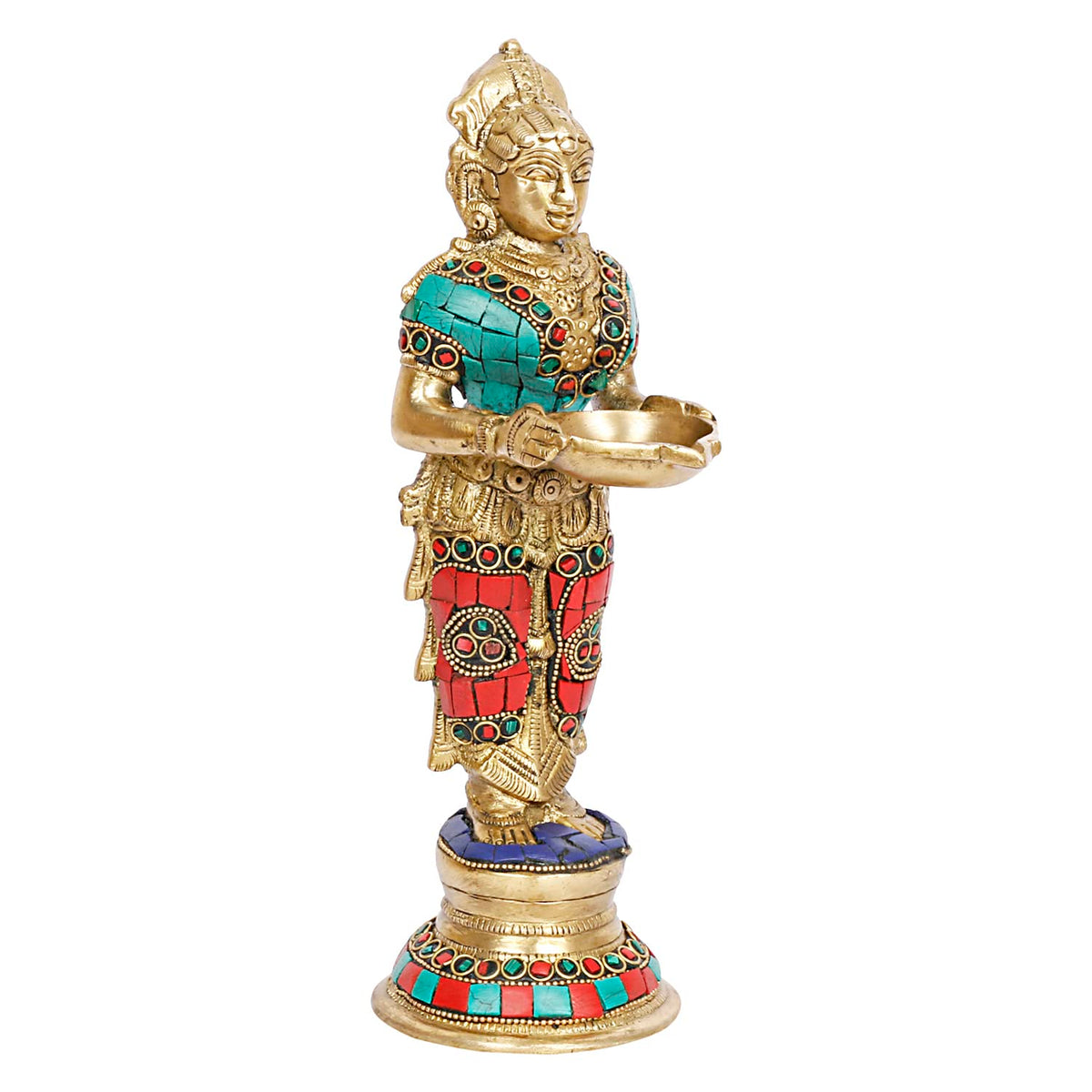 Artvarko Brass Laxmi Vilakku Diya Welcome Lady Deepluxmi Puja Decorations Indian Diwali Oil Lamp Pooja Light Mandir Home Decor Lamps Decorative Wicks Diyas 9 Inch
