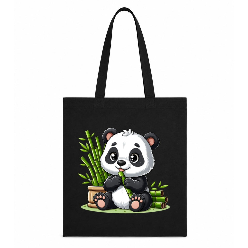 Adorvue New Launch Black Canvas Tote Bag for Women with Cute Panda & Bamboo Print | Premium Cotton Reusable Shopping Shoulder Bag | Kawaii Eco-Friendly Tote for College, Office, Travel & Daily Use
