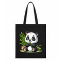 Adorvue New Launch Black Canvas Tote Bag for Women with Cute Panda & Bamboo Print | Premium Cotton Reusable Shopping Shoulder Bag | Kawaii Eco-Friendly Tote for College, Office, Travel & Daily Use