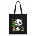Adorvue New Launch Black Canvas Tote Bag for Women with Cute Panda & Bamboo Print | Premium Cotton Reusable Shopping Shoulder Bag | Kawaii Eco-Friendly Tote for College, Office, Travel & Daily Use