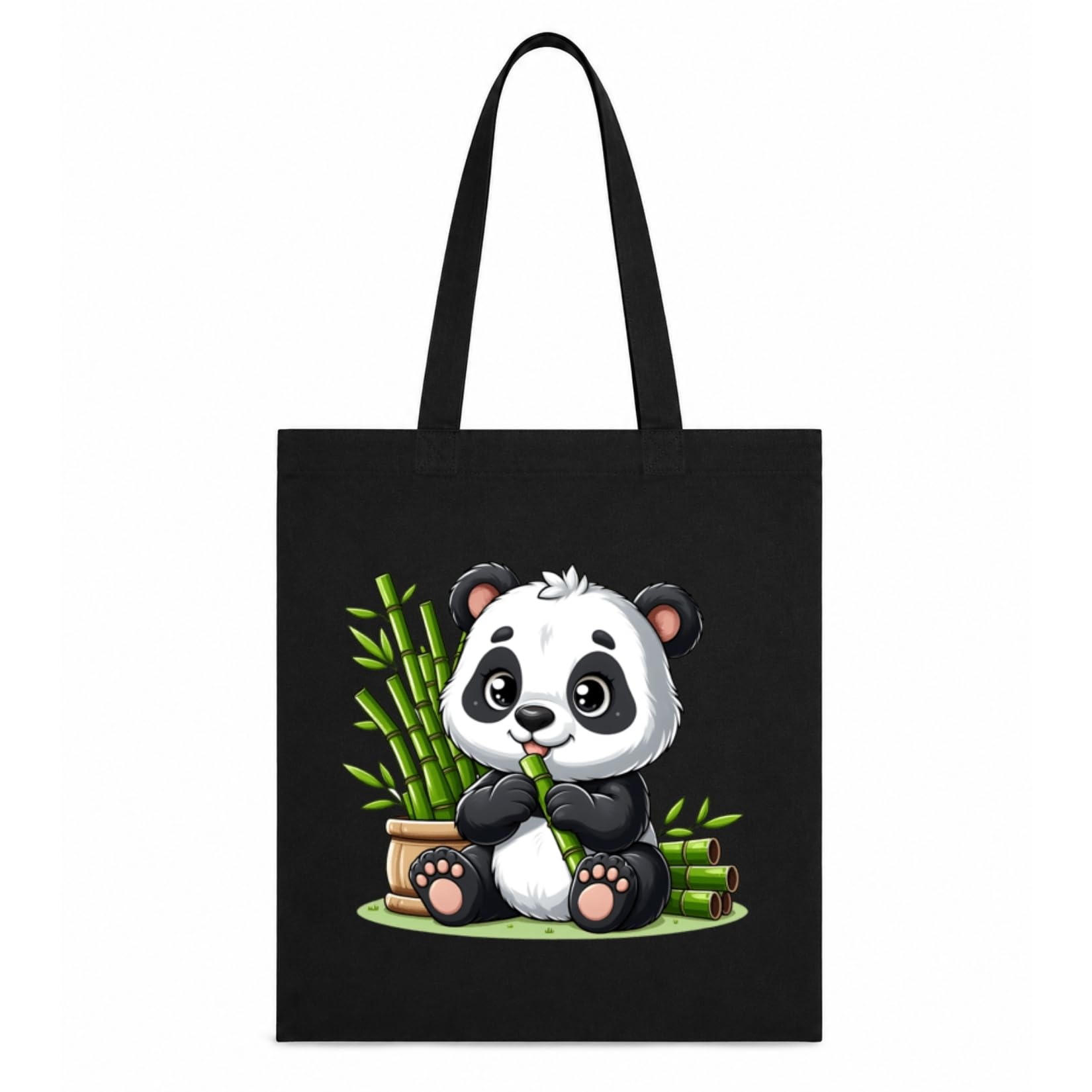 Adorvue New Launch Black Canvas Tote Bag for Women with Cute Panda & Bamboo Print | Premium Cotton Reusable Shopping Shoulder Bag | Kawaii Eco-Friendly Tote for College, Office, Travel & Daily Use