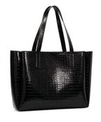 CRAFTSMAN HAVEN Spacious Tote Bag For Womens Handbag Ladies Purses, With Zip Closure Shining Synthetic Leather | Spacious (black)