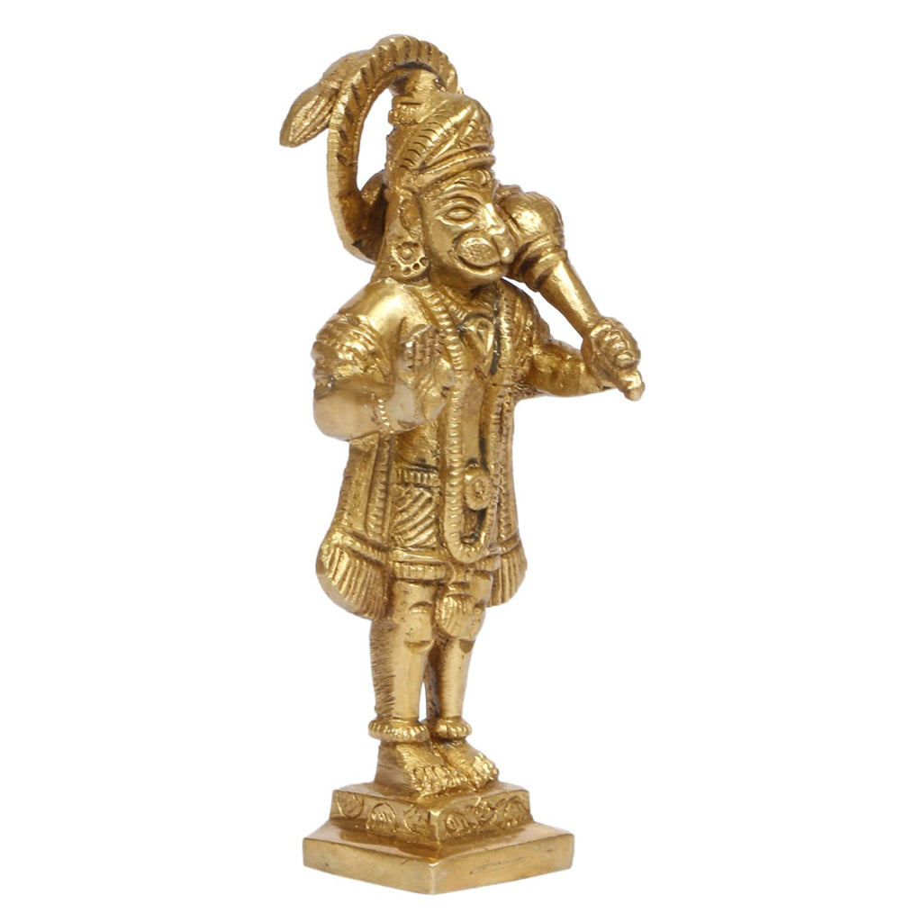 ARTVARKO Pure 100% Brass Lord Hanuman Ji Standing Blessing Murti Bajrangbali with Gada Bhagwan Statue for Puja Decor Showpiece for Pooja Gift 4.5 Inch