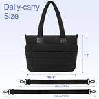 GASSDA Tote Bag for Women Puffer Work Tote Handbag Large Quilted Nurse Bag with Zipper for Travel, Black, Large