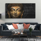 VIBECRAFTS Gautam Buddha, Stylized Bodhi tree with OM Premium Canvas Wall Painting With Frame for Living Room Drawing Room Home|Office|Gift (PTVCH_2214)