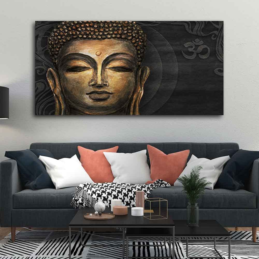 VIBECRAFTS Gautam Buddha, Stylized Bodhi tree with OM Premium Canvas Wall Painting With Frame for Living Room Drawing Room Home|Office|Gift (PTVCH_2214)