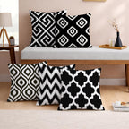 STITCHNEST Set of 5 Polycotton Cushion Covers – 24x24 Inches – Black & White Ikat Geometric Print – Elegant Cushion Covers for Sofa & Living Room | Perfect for Home Decor