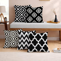 STITCHNEST Set of 5 Polycotton Cushion Covers – 18x18 Inches – Black & White Ikat Geometric Print – Elegant Cushion Covers for Sofa & Living Room | Perfect for Home Decor