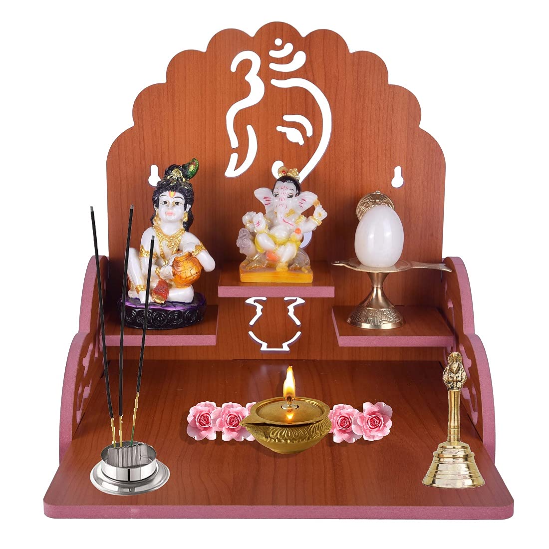 PRIMEFAIR Wooden Wall Mounted Hanging Puja Temple Wood God Stand for Pooja Room | Mandir Devghar Stand Temple Home Temple Home Wall Temple Waterproof (TEMPLE-003-401)