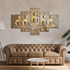 VIBECRAFTS 5 Pieces Buddha In Thailand Temple Premium Wall Painting For Home|Office|Living Room|Gift (PTVC5Pcs1_5510)