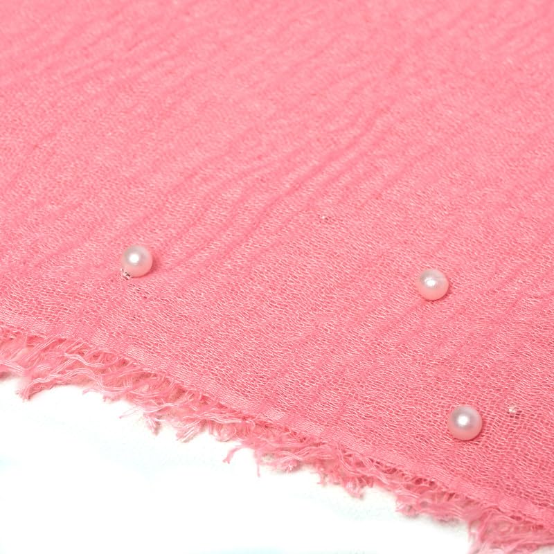 IBA ISBA COLLECTIONS Crinckle Cotton Hijab | Scarves with Pearls Studded | Peach Color | 180 * 90cms |