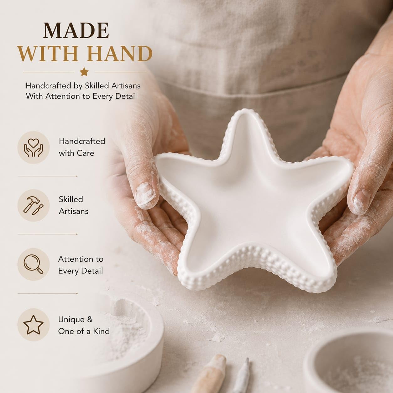 SANGU BRAND Starfish Trinket Tray for Jewellery, Decorative Catchall Dish, Ring Holder, Vanity Organizer, Makeup Display, Bathroom Counter & Home Décor, White | Pack of 1