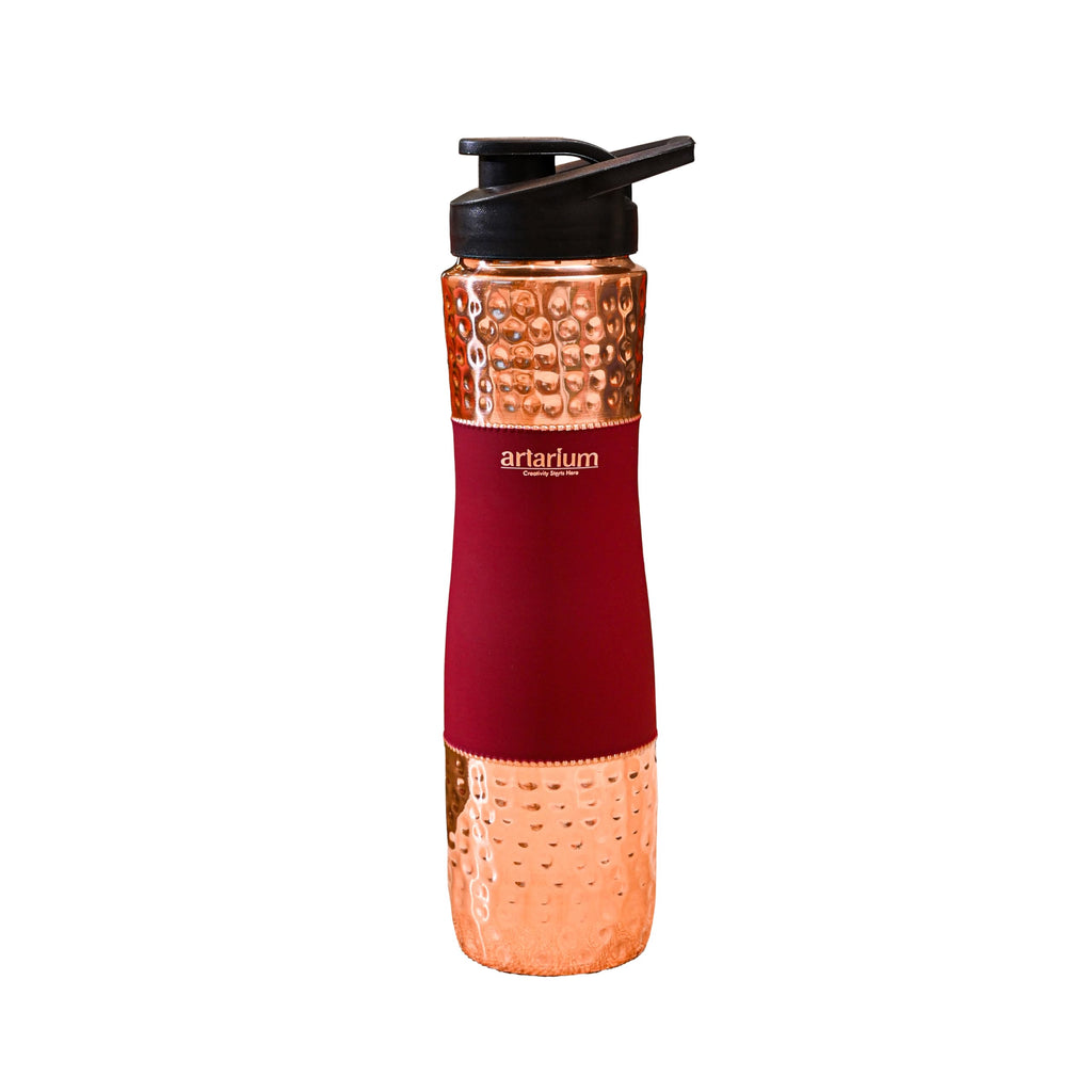 Artarium Red Sipper Pure Copper Bottle 1 Litre Advanced Leak Proof Protection Durable & Rust Proof Copper Bottle With Added Health Benefits Anti Oxidant Properties (Sipper Water Bottle Red 29Cm)