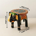 ATRANGI STUDIO Black Colourful Handpainted Wooden Elephant Stool Cum Showpiece | Mango Wood Traditional Multipurpose Stool for Living Room Decor & Mandir | Perfect for Plant Stand | 8x8x10 inch