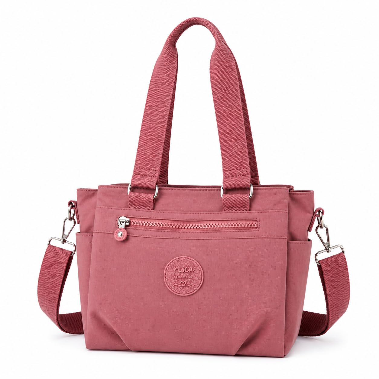 MOCA Women Nylon Tote Bag Lightweight Waterproof Handbag Large Capacity Multi Compartment Shoulder Crossbody Bag Daily Use Office Travel College Ladies Purse with Zipper (Peach)