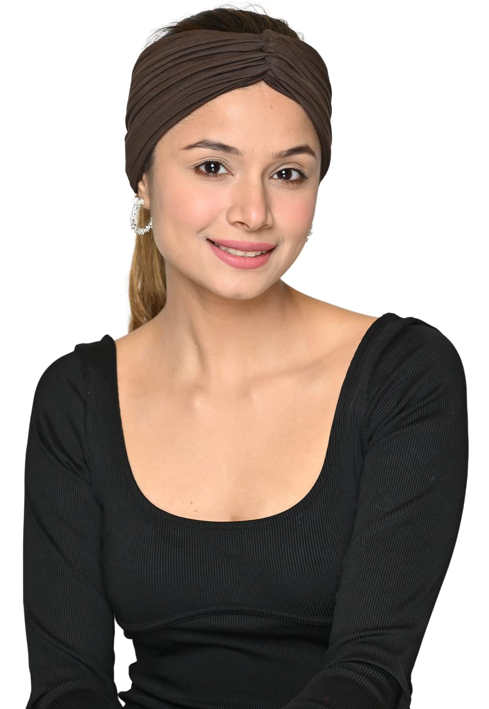 The Headscarves Bamboo Viscose Beautiful Gathered Headband For Women's (SS411_Brown)