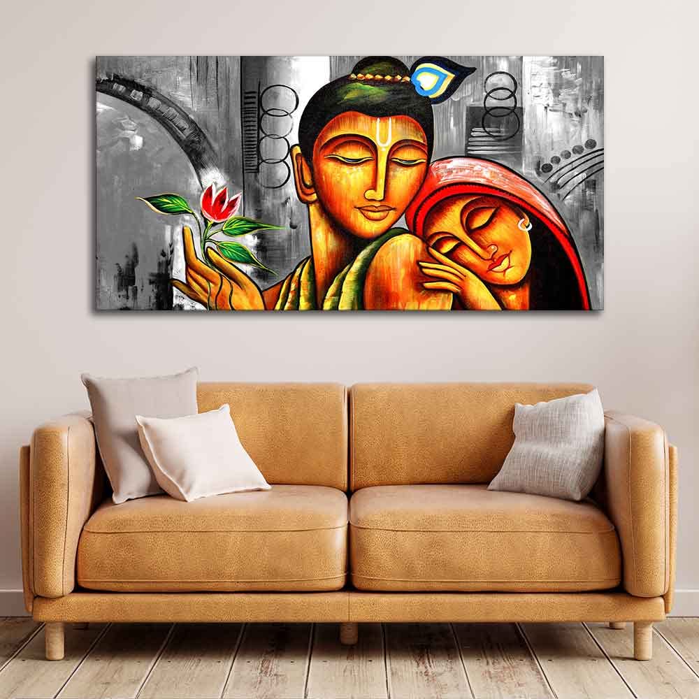VIBECRAFTS Canvas Paintings for Living Room Drawing Room Radha Krishna Canvas Wall Painting Fitted With Wooden Frame For Home | Office | Living Room | Gifts (PTVCH_2520N)