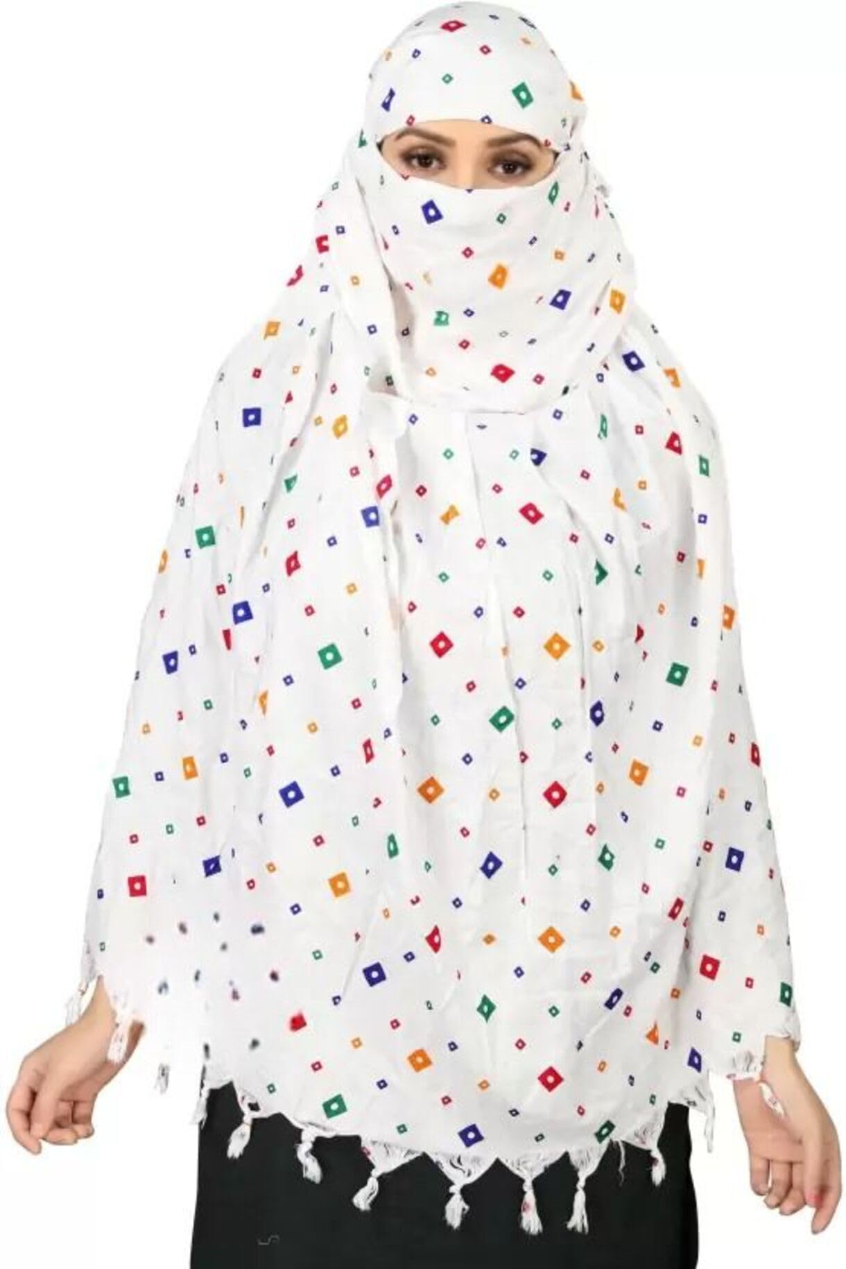 Vinsh Enterprise Cotton Long Scarf Cum Mask Scarves Usable for Vehicle Driver | White Printed Design | Universal Size | For Girl & Women | Soft & Breathable Sun Protection (Triangle - 02)