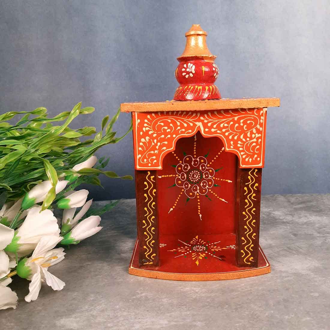 Apka Mart The Online Shop Pooja Mandir for Your Puja Ghar | Wooden Wall Hanging Puja Stand | God Temple for Home Office & Shop with Detachable Gumbad - 10 Inch
