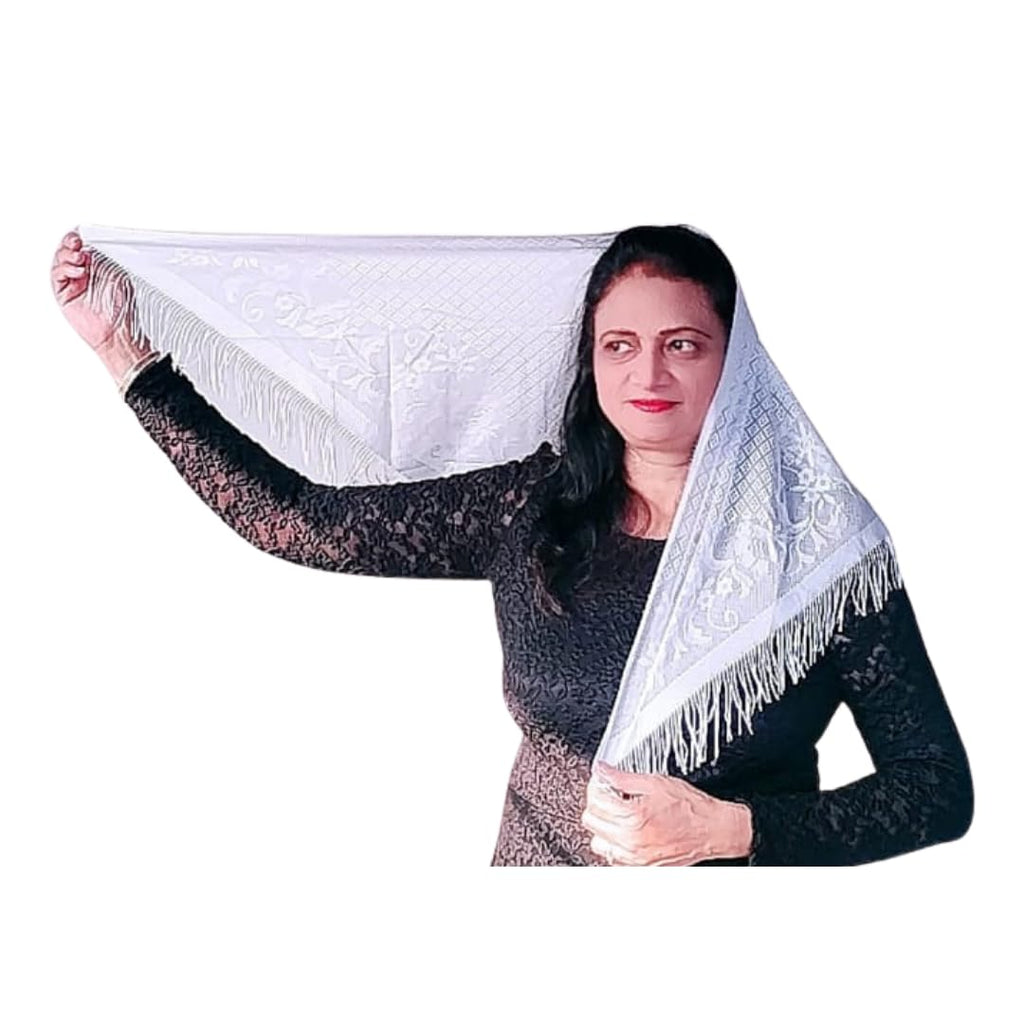 Devino Ora White Lace Triangle Scarf/Shawl with diamond style design (White Diamonds) -1